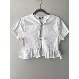 1MX Express White Tie Front Poplin Blouse Womens Sz M